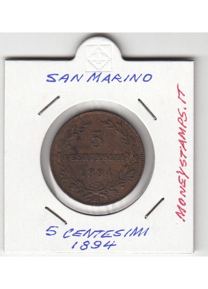 1894 5 Centesimi Rame Sigillato San Marino Quasi Spl